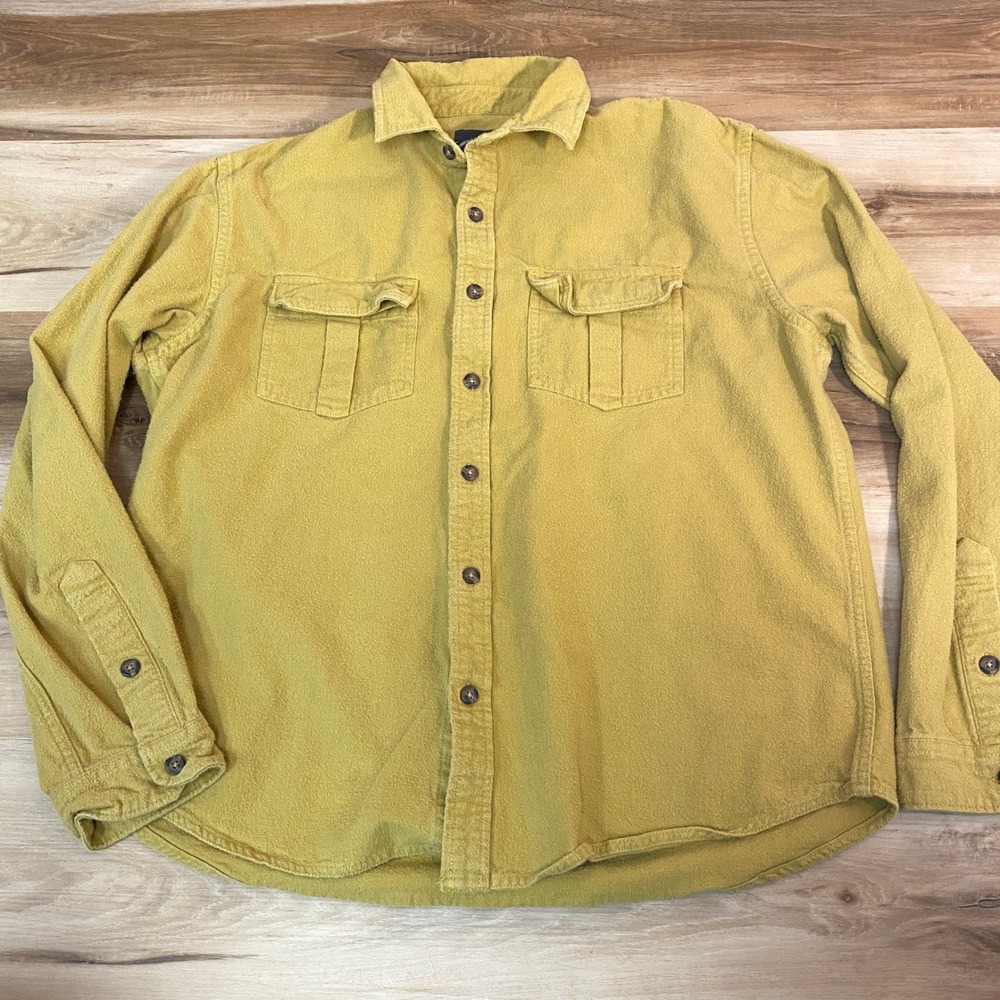 Mountain Khakis Chamois Flannel Shirt Men Large Classic Button Up Mustard Yellow